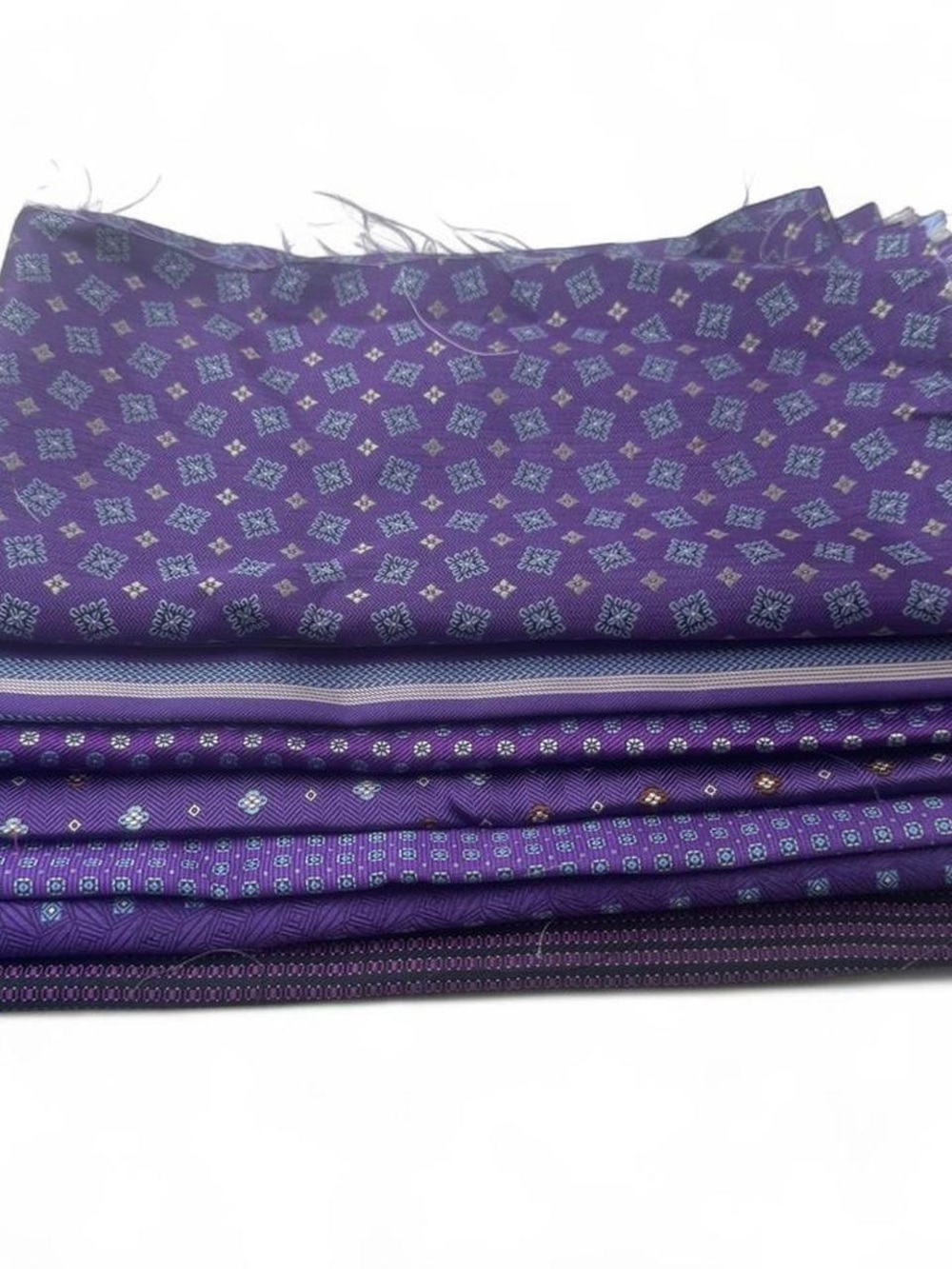 7pc 100% Italian silk Purple Patterned Fabric Bundle